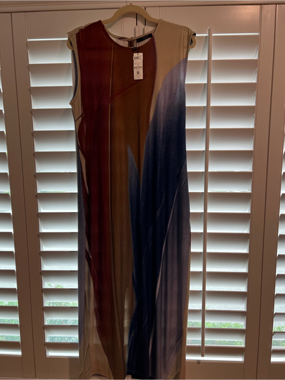Sleeveless Abstract Colorblock Maxi Dress - Burgundy, Navy, Taupe